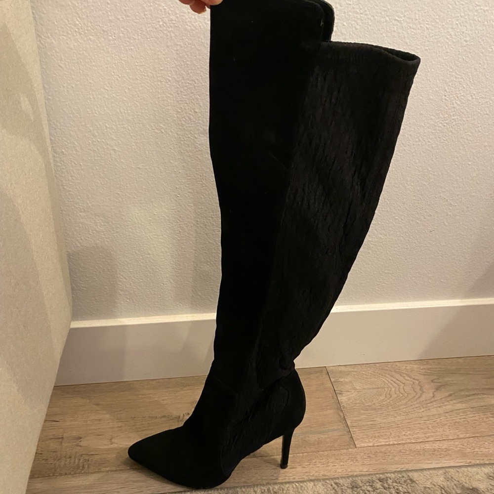 Charles David black suede thigh high boots
